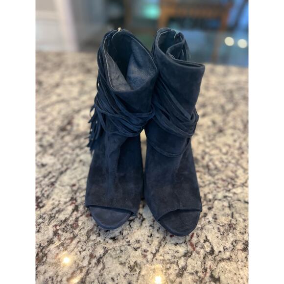 Vince Camuto peep toe suede bootie size 9.5 navy - Picture 2 of 8